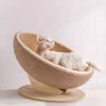 Handwoven Cat Bed with Solid Wood Base - 19.69 Inch Round Pet Nest for Indoor Cats, Stylish Natural Fiber Bedroom Furniture - Image 4