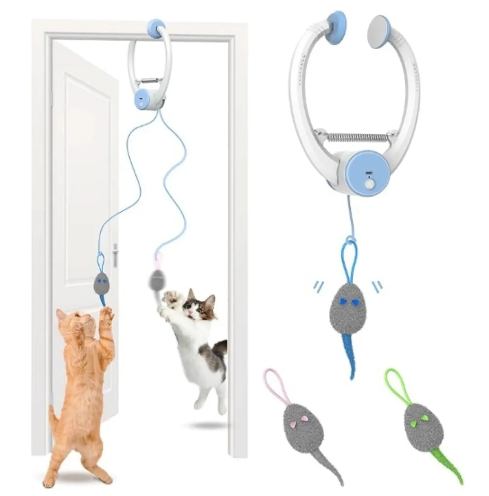 kf-S5e0cfb91f7854a73a54fa426b3ac8027c Door Hanging Automatic Rebound Cat Toy with 3 Mice Long Rope Teasing Cat Electric Cat Interactive Toy for Indoor Door and Table - Image 1