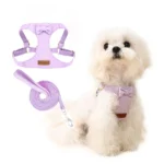 Trendy Premium Suede Dog Harness Leash Set - Adjustable Pet Chest Strap Soft & Durable Puppy kitten Fashion Accessories - Image 2