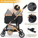 Dog Buggy 2 in 1 Stroller Dog Box Transport Foldable Cat Stroller, 360° Wear-resistant Rubber Wheels, with Storage Basket - Image 4