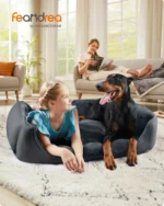 Feandrea dog bed Linen-look dog mat dog house raised edge suitable for extra large dogs 120x90x30 cm - Image 3