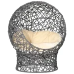 50x50x60cm Anthracite Cat Cave Bed – 2-Piece Woven Basket with Cushion - Image 6