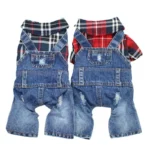 Dog Cat Denim Plaid Jumpsuit Hoodie Pet Puppy Jean Jacket Spring/Autumn Clothes Apparel 4 Colours