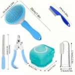 7-Piece Pet Grooming Kit - Self-Cleaning Brush, Nail Clipper, File, Flea Comb, Bath Brush, Finger Toothbrush, - Image 3