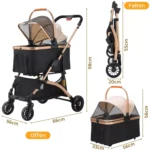 Dog Buggy 2 in 1 Stroller Dog Box Transport Foldable Cat Stroller, 360° Wear-resistant Rubber Wheels, with Storage Basket - Image 6