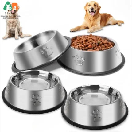 ATUBAN Stainless Steel Dog Bowl,Metal Cat Bowls for Food & Water, Non-Slip Pet Feeding Dish Bowl Rubber Base for Cats Puppy Dogs