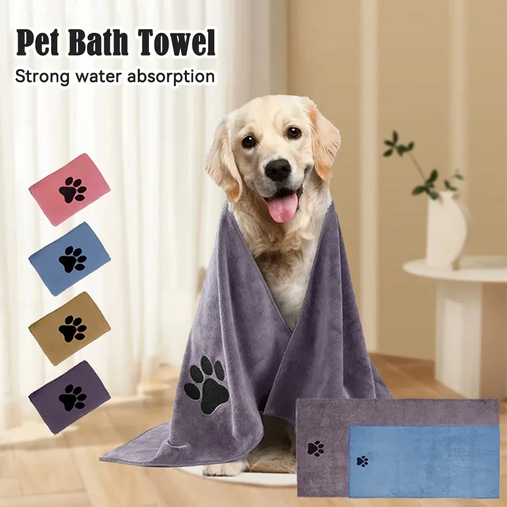 kf-S8120cb48bbe34e1a961d4d00b2214fb0Z 3 Size Options Microfiber Pet Bath Towel Embroidered Super Soft Absorbent Cat for Dogs Grooming Supplies - Image 1