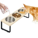 15° Tilted Elevated Cat Bowls Feeder Raised Feeding & Watering Supplies Pet 3 Stainless Steel Bowls with Stand for Cats Puppies