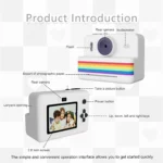Kids camera instant print toys, Polaroid small camera, with USB charging, three rolls of thermal printing paper, gifts for - Image 2
