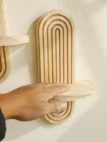 1Pc Boho Style Wooden Wall Shelves - Geometric Wall Mounted Shelves, Natural Wood Finish, Modern Home Decor, Plant Decorative - Image 6