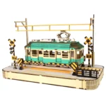 3D Wooden Puzzle Streetcar Sakura Journey Tram Station Retro Car Bus Model DIY Assembly Toys For Children Kids Desk Decoration - Image 3