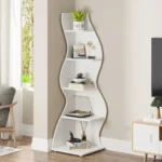 Tribesigns Wavy Corner Shelf, Modern 5-Tier Bookshelf Bookcase with Curvy Shape, Unique Plant Stand Display Rack for Living Room