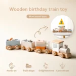 Wooden Birthday Train Toy Simulated Train Toy Model Baby Montessori Educational Toys Wooden Trolley Baby Learning Kid Toys Gifts - Image 3