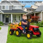 12V Kids Electric Tractor with Removable Trailer, Ride-On Electric Car Toys with Music MP3 3-Speeds 7 LED Lights for 3-6 years - Image 6