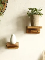 Rustic Wooden Wall Shelf Square Floating Shelves Ledge Boho Home Decor Plant Flower Pot Wall Hanging Living Room Display Stands
