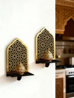 Islamic Ramadan Wood Wall Shelf Geometric Gold Black Acrylic Hanging Shelf for Eid Mubarak Kareem Candle Incense Home Decor Gift - Image 2