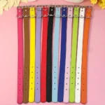 Dog Collar Simple Pet Collar Flat Cat Leather Collar with Bell Multicolor Non-strangled Collar