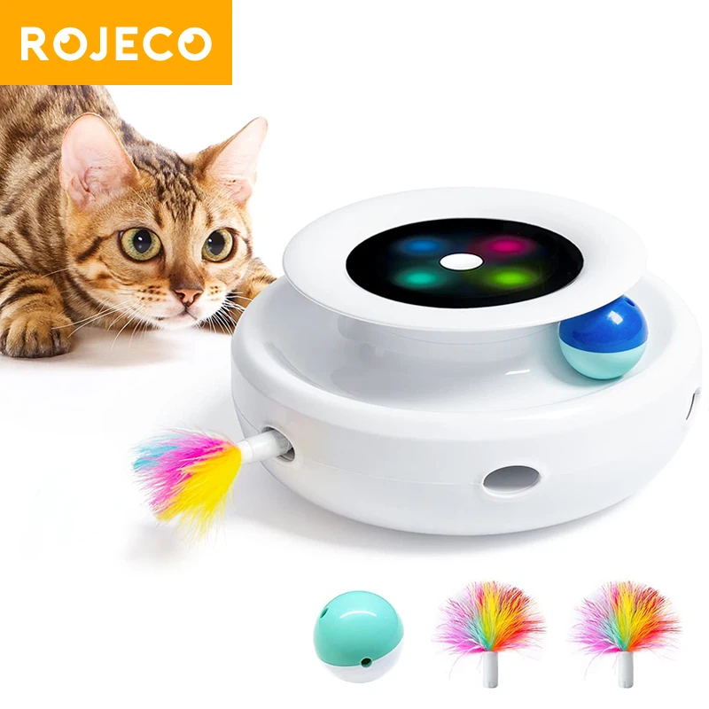 kf-S9093db3c32f641c1ab9b25a87ead2908J ROJECO 2 in 1 Smart Cat Toys Automatic Feather Fun Ball Toy Set For Cat Dog 5 Modes Electronic Interactive Pet Toy Accessories - Image 1
