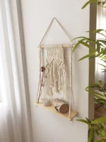 Macrame Wall Shelf Wood Floating Shelves Flower Pot Display Stand Hanging Wall Boho Home Decoration Living Room Decors Aesthetic - Image 2