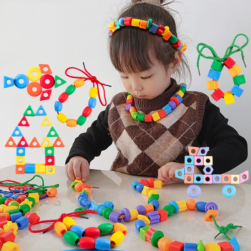 kf-S943a185abf3244a2bb9fff60640ff6bcZ Beads Toys Plastic Children Handmade DIY Puzzle Early Education Toy Rope Threading Games Kids Self Made Bracelet Necklace Gifts - Image 1