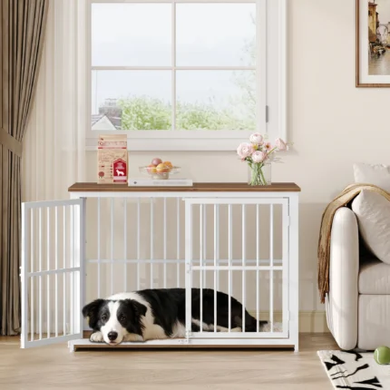 100 cm Dog Box for Home with 3 Doors,Wooden Indoor Dog Box,Side Table,Dog Cage Heavy Duty,for Medium to Large Dogs,Vintage Brown