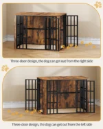 Dog Cage Furniture, Wooden Dog Box for Indoor Use with Food Door Top, Multi-Door Design, Dog Cage Side Table for Medium - Image 5