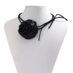 Salircon Gothic Satin Big Rose Flower Clavicle Necklace Fashion Korean Velvet Adjustable Rope Chain Choker Women's Neck Jewelry - Image 6