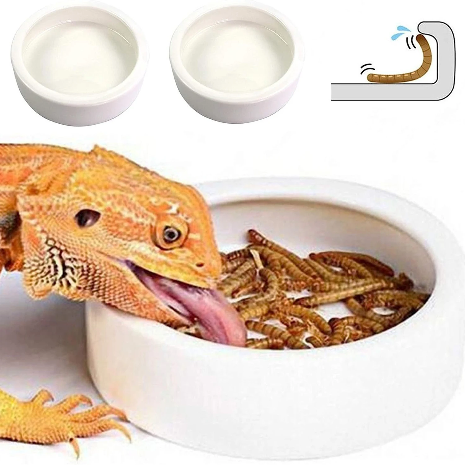 kf-S9d5fa4ade35e4bdc8e061bceefc07eacy Reptile Food Bowl Feeding and Watering Bowl Anti-Escape Ceramic Feeding and Watering Bowl Anti-Escape Super Worm Feeder - Image 1