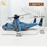 HUIQIBAO MOC 1389PCS V-22 Tiltrotor Aircraft Helicopter Building Block Children Military Airplane model Bricks Toy home Decor. - Image 6