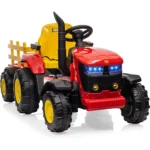 12V Kids Electric Tractor with Removable Trailer, Ride-On Electric Car Toys with Music MP3 3-Speeds 7 LED Lights for 3-6 years