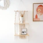 Bohemian Handmade Macrame Woven Wall Hanging, 2-Tier Floating Shelf, Rustic Wooden Home Decor Storage For Bedroom Bathroom - Image 5