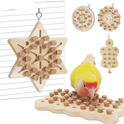 Parrot Chewing Toys Natural Wooden Parrots Block Cork Puzzle Toy Hanging Small Birds Playing Tearing Toy Bird Cage Accessories