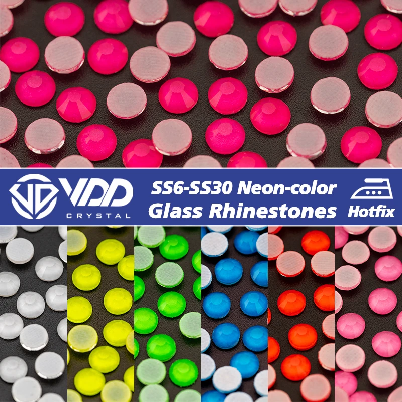 kf-Sac44ddd2ba8f4367aadd60acd89a8be32 VDD SS6-SS30 Hotfix New Neon Color Glass Rhinestones Crystal Flatback Strass Stones For Clothes Wedding Dress Crafts Decoration - Image 1
