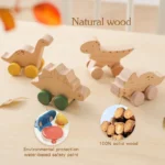 Baby Wooden Montessori Toys Beech Wooden Tyrannosaurus Rex Dinosaur Car Teether Educational Toys Children Teethering Baby Gift - Image 2
