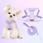 Trendy Premium Suede Dog Harness Leash Set - Adjustable Pet Chest Strap Soft & Durable Puppy kitten Fashion Accessories