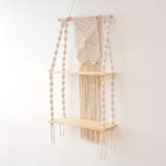 Bohemian Handmade Macrame Woven Wall Hanging, 2-Tier Floating Shelf, Rustic Wooden Home Decor Storage For Bedroom Bathroom - Image 3