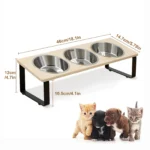 15° Tilted Elevated Cat Bowls Feeder Raised Feeding & Watering Supplies Pet 3 Stainless Steel Bowls with Stand for Cats Puppies - Image 2