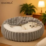 Calming Warm Kitten Bed Round Hooded Cat Cave, Indoor Puppy Sleeping Bed Suitable for Cat Dog Non-Slip Bottom Cat Cushion