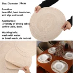 Set of 6 Round Placemats and Coasters Braided Woven Place Mats Washable Heat Resistant Table Mats and Coasters for Dining Table - Image 2
