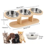 Elevated Cat Bowls Raised Wood Stand Feeder with 3 Stainless Steel Bowls Feeding & Watering Supplies for Puppy Cats Accessories - Image 2