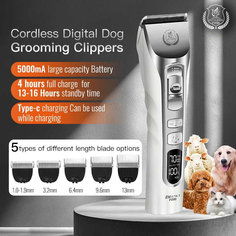kf-Sb5b429db0a21432d850cae10c5d3d9b3W Fenice New Upgrade 5000mA Capacity Cordless LCD Screen Pets Dog Grooming Clippers Rechargeable Haircut Shaver for Trimming Salon - Image 1