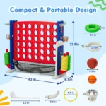 Jumbo Four in a Row-in-a-Row Floor Game, Adjustable Height/42 Large Rings/Quick Release Slide, Outdoor Indoor Family Party Toys - Image 2