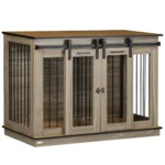 Oak Finish Dog Crate for Medium Dogs, 120x60x88.5cm with 2 Doors, Indoor Pet House & Kennel - Image 2