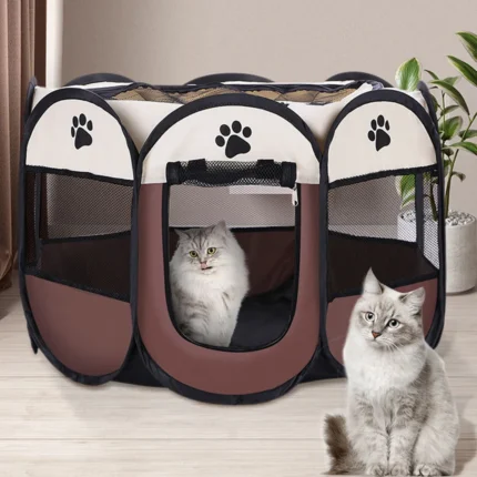 Foldable Octagon Pet Playpen - Cat Dog House Tent with Chew Proof Oxford Cloth, Portable Fence for Indoor Outdoor Use All Season