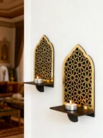 Islamic Ramadan Wood Wall Shelf Geometric Gold Black Acrylic Hanging Shelf for Eid Mubarak Kareem Candle Incense Home Decor Gift - Image 3