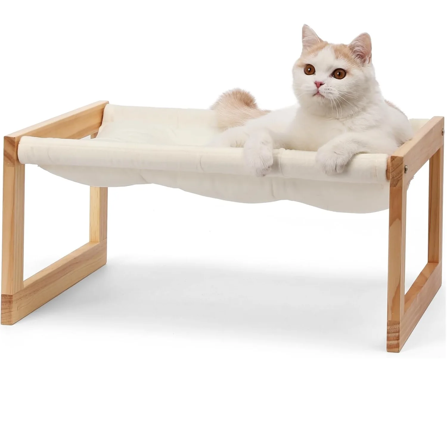 kf-Sc91adc55ec234f2b86b795811ca9393cx Cat raised wooden bed, with removable mattress cover, maximum load 10 kg, White - Image 1