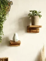 Rustic Wooden Wall Shelf Square Floating Shelves Ledge Boho Home Decor Plant Flower Pot Wall Hanging Living Room Display Stands - Image 2