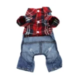 Dog Cat Denim Plaid Jumpsuit Hoodie Pet Puppy Jean Jacket Spring/Autumn Clothes Apparel 4 Colours - Image 3