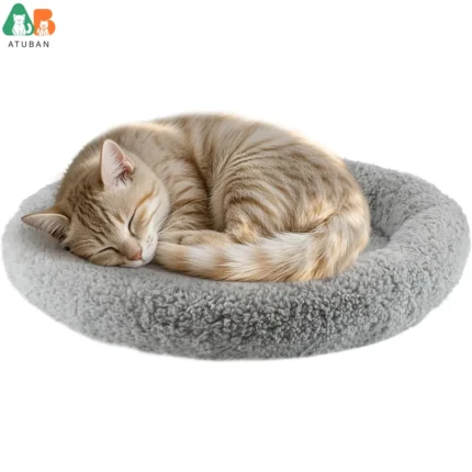 ATUBAN Cat Bed for Indoor Cats, Round Cat Bed for Curl Sleep Basic Pet Mat Wahable Bed for Small Puppy Cats Rabbit, Medium