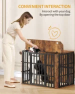 Dog Cage Furniture, Wooden Dog Box for Indoor Use with Food Door Top, Multi-Door Design, Dog Cage Side Table for Medium - Image 3